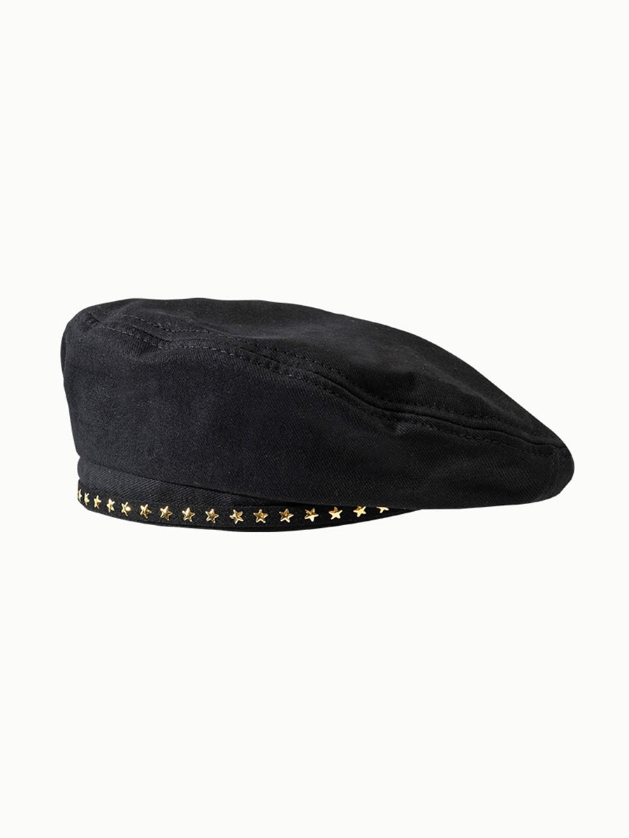 British Vintage Black Leather Star Beret Hat｜Awaytr®