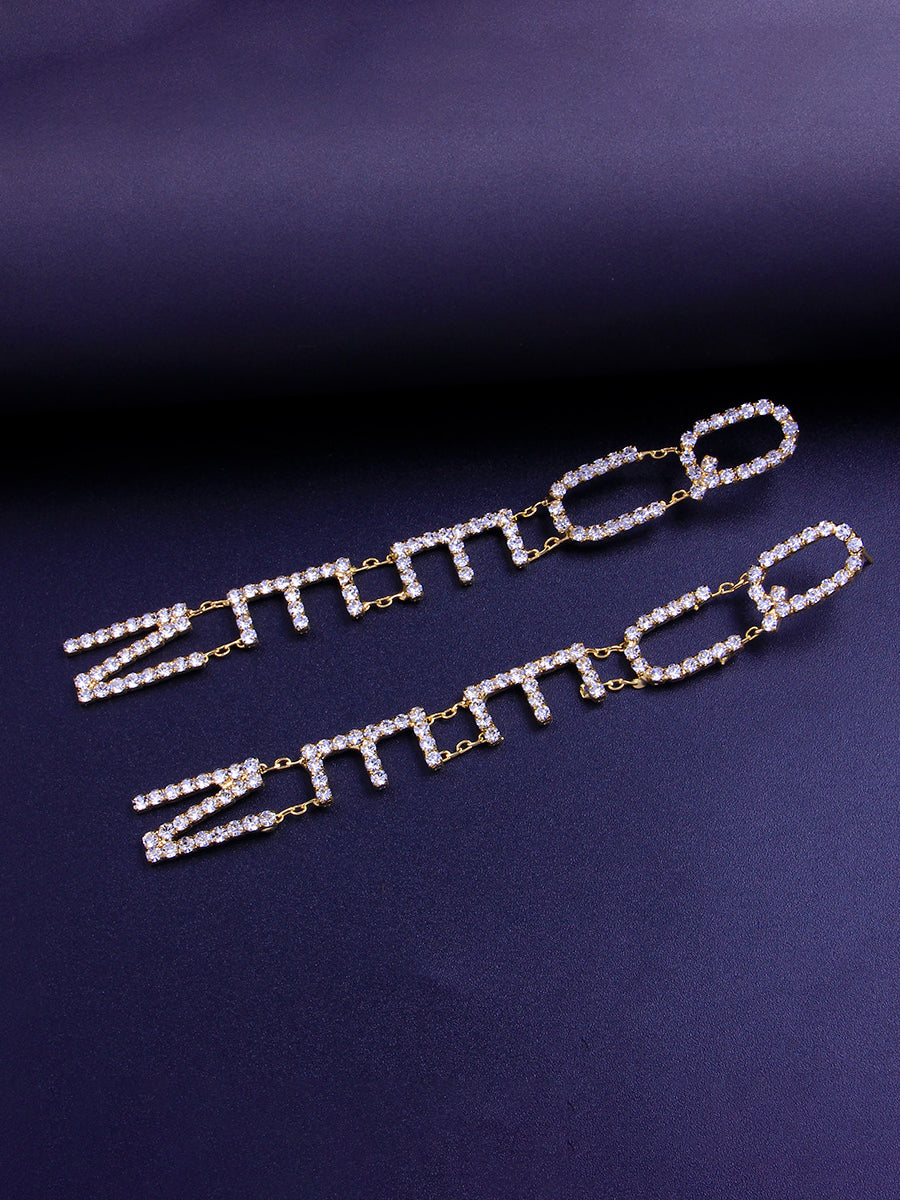 QUEEN Long Diamond Earrings with English Letters｜Awaytr®