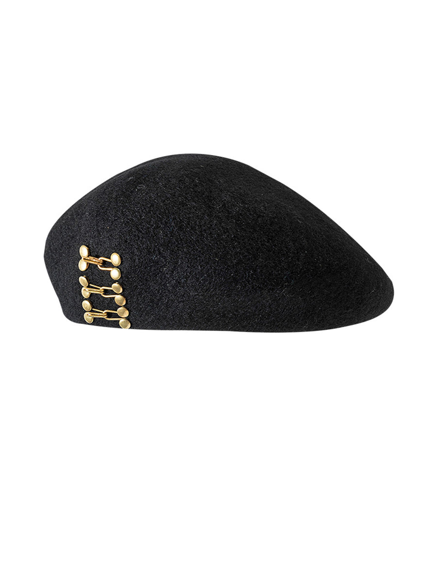 Vintage Black Rivet Woolen Beret Hat｜Awaytr®