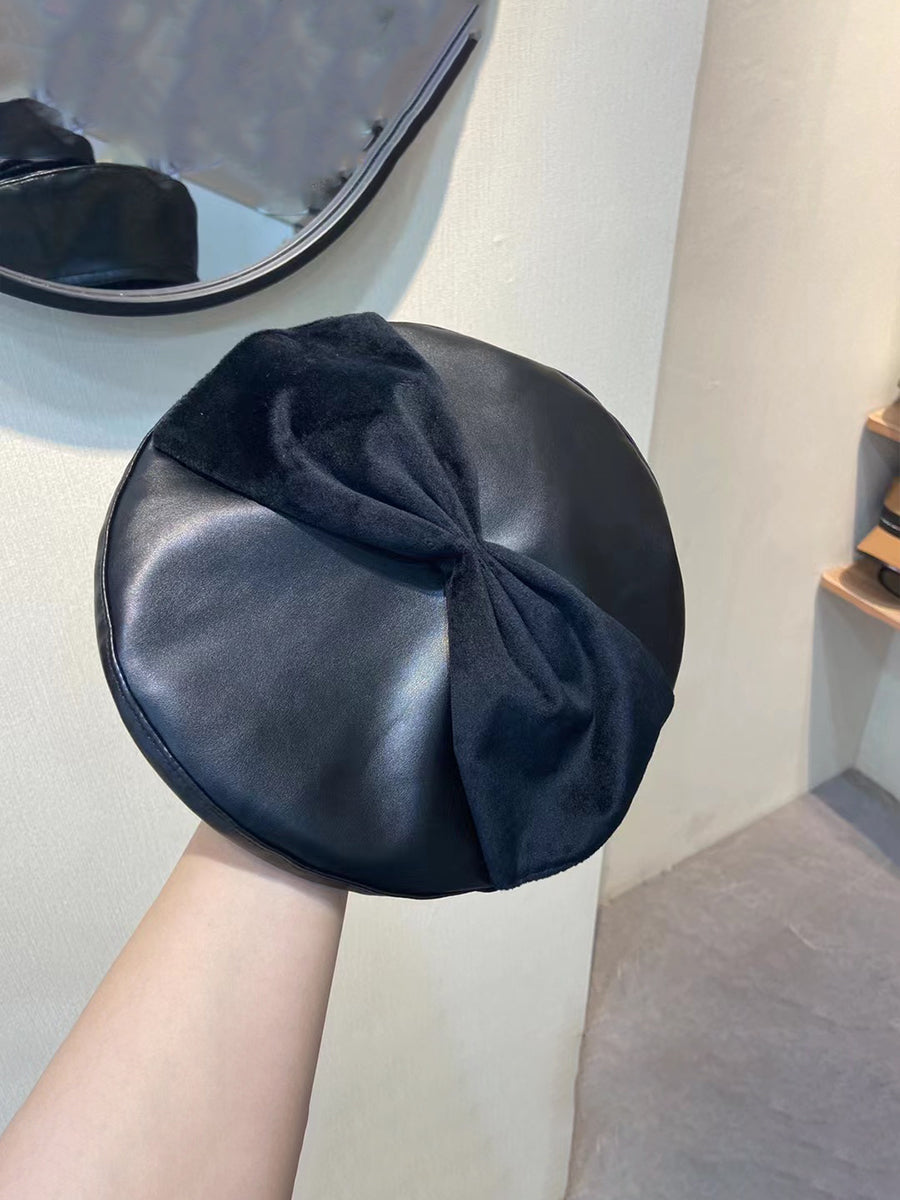 Cute Bow PU Leather Beret Hat｜Awaytr®