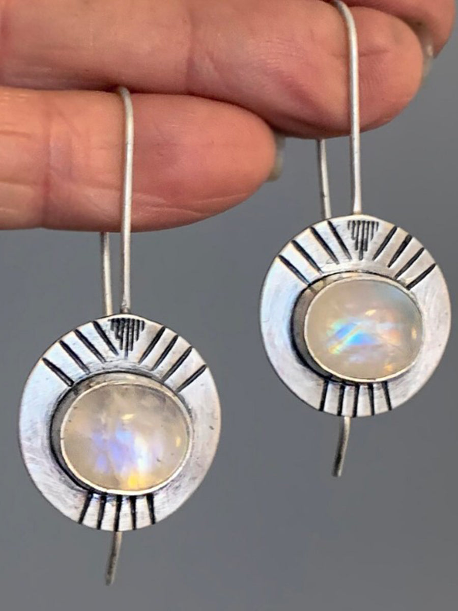 Retro Geometric Round Inlaid Moonstone Earrings｜Awaytr®