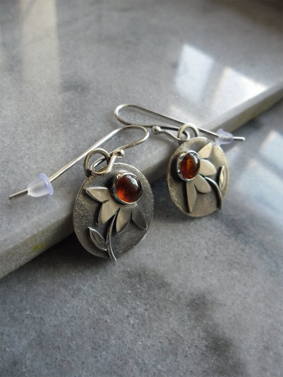 Vintage Geometric Amber Flower Earrings｜Awaytr®