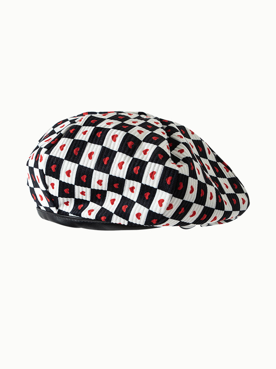 Black And White Checkered Heart-shaped Beret Hat｜Awaytr®