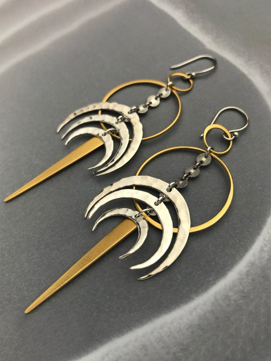 Retro Exaggerated Long Stitching Two-tone Geometric Earrings｜Awaytr®