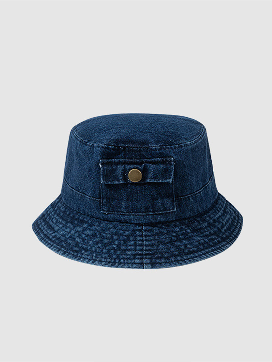 Washed Denim Flat Top Wide Brim Fisherman Hat｜Awaytr®