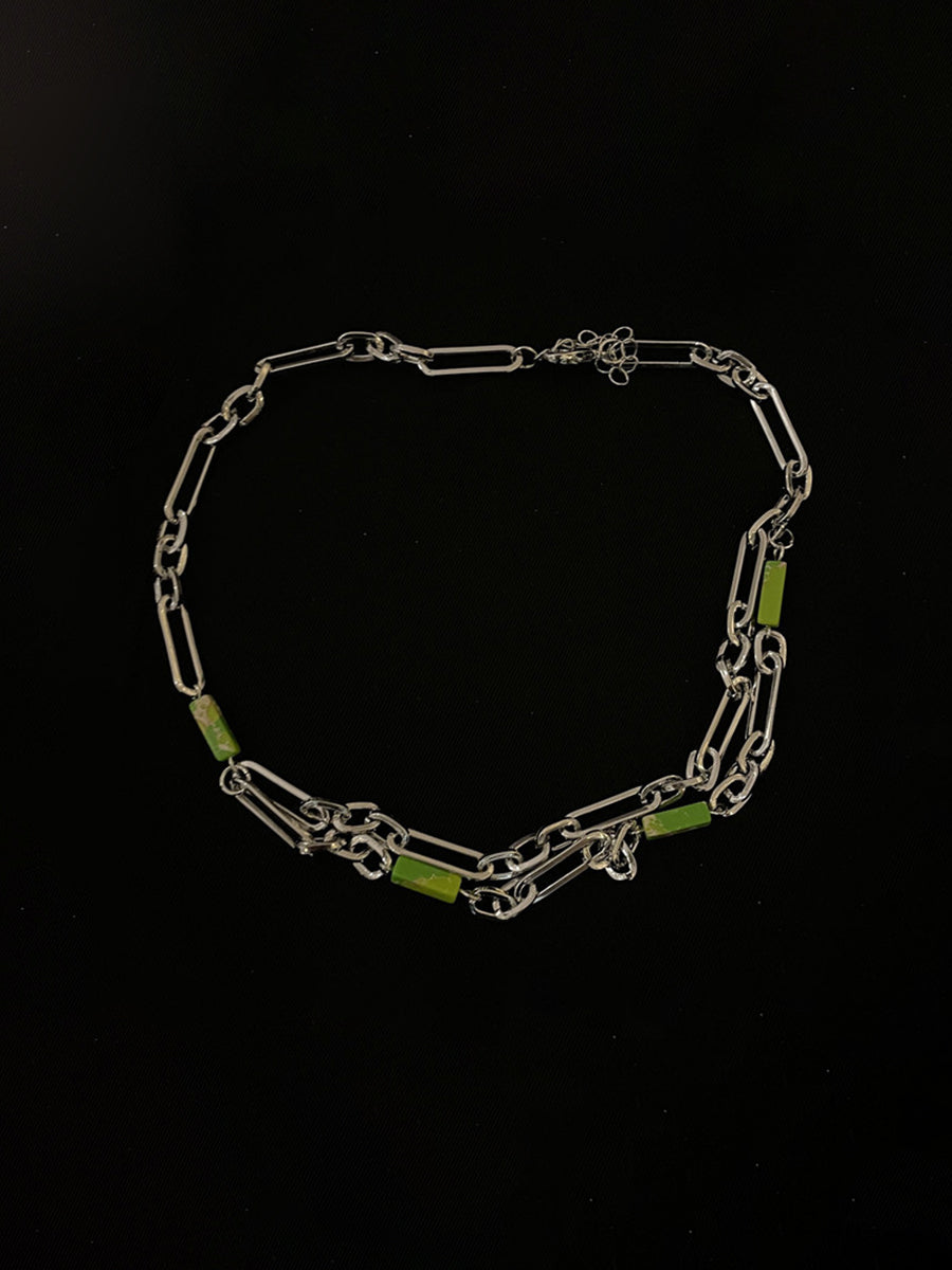 Green Cracked Stone Stitching Clavicle Chain Necklace｜Awaytr®