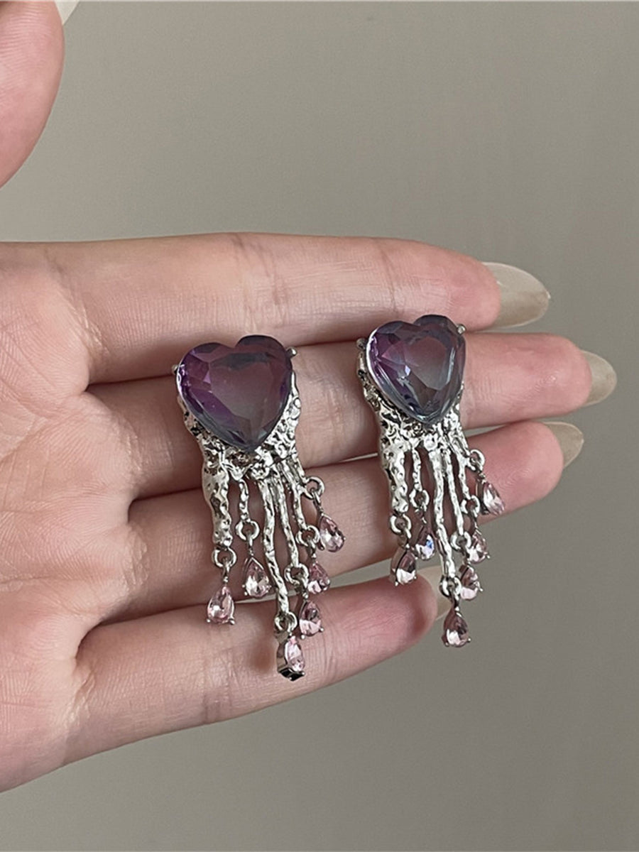 Purple Heart Tassel Earrings｜Awaytr®