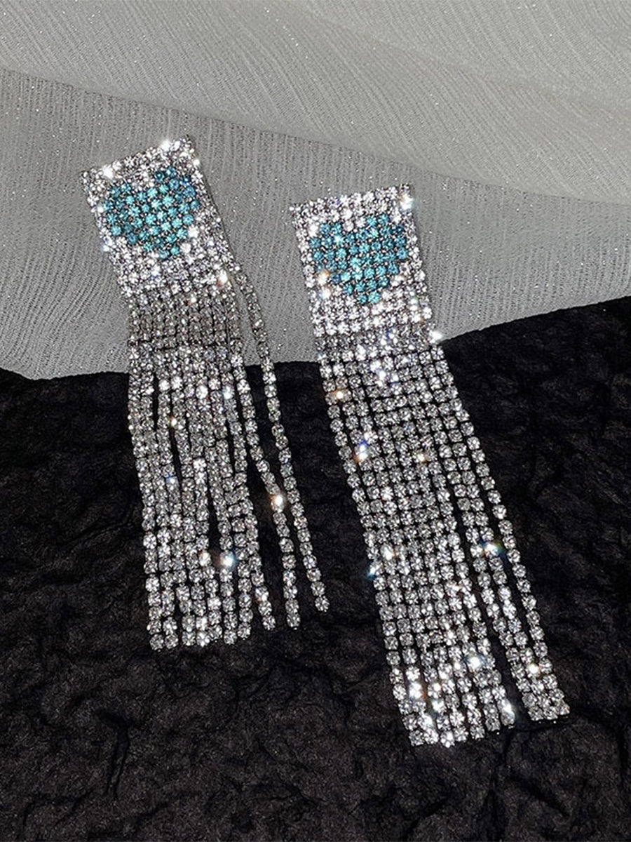 Full Diamond Heart-shaped Long Tassel Earrings｜Awaytr®