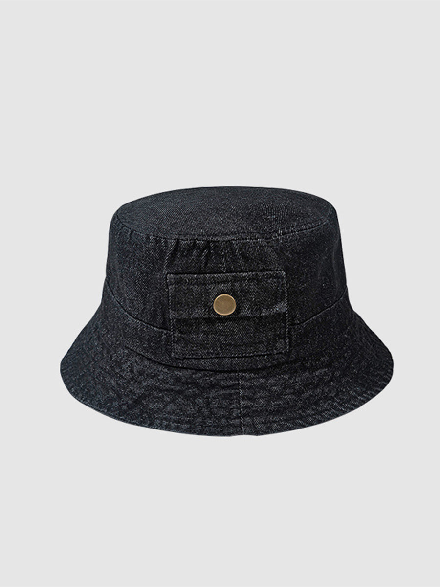 Washed Denim Flat Top Wide Brim Fisherman Hat｜Awaytr®