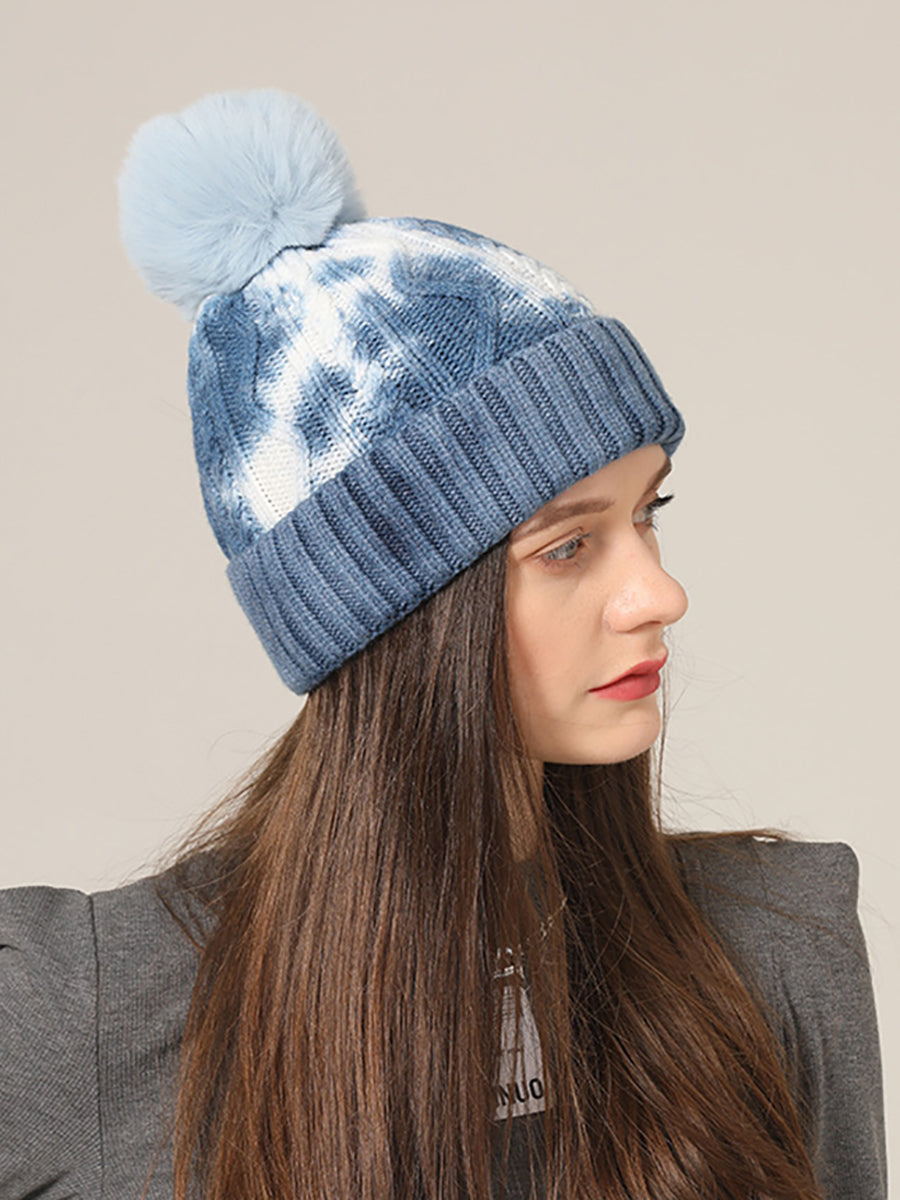 Ear Protection Warm Knitted Wool Ball Tie-dye Hat｜Awaytr®