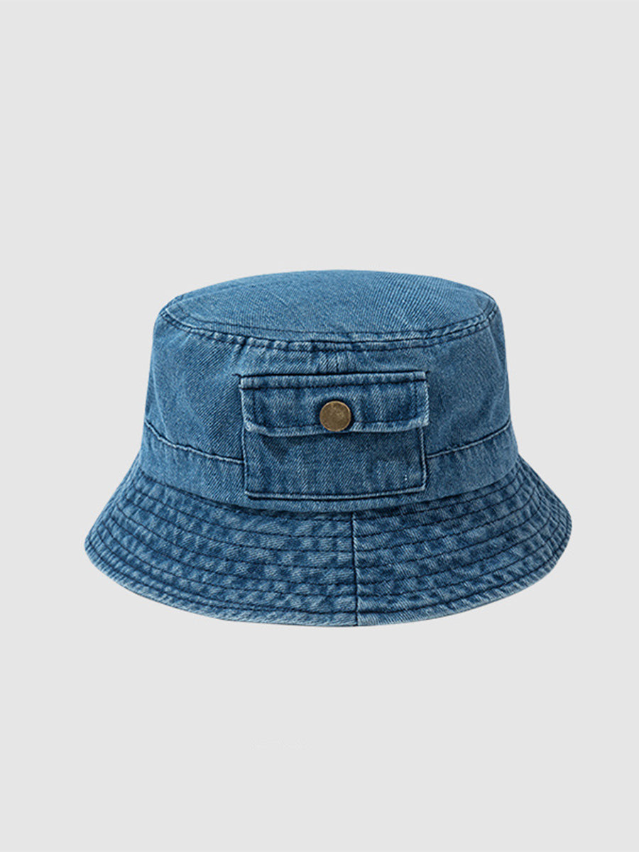 Washed Denim Flat Top Wide Brim Fisherman Hat｜Awaytr®