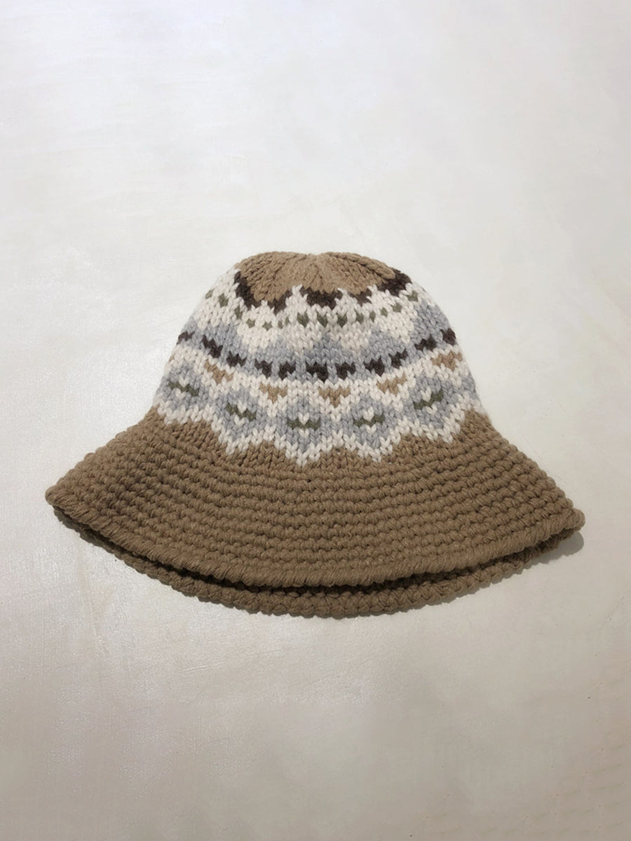 Vintage Jacquard Thick Wool Crimped Knitted Fisherman Hat｜Awaytr®