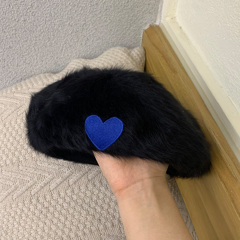 Heart-shaped Rabbit Fur Beret Hat｜Awaytr®