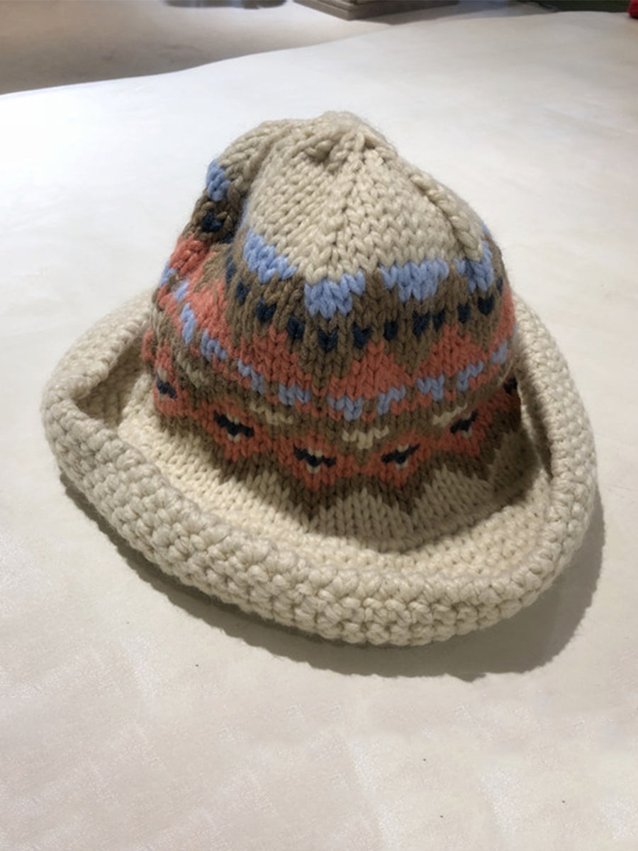 Vintage Jacquard Thick Wool Crimped Knitted Fisherman Hat｜Awaytr®