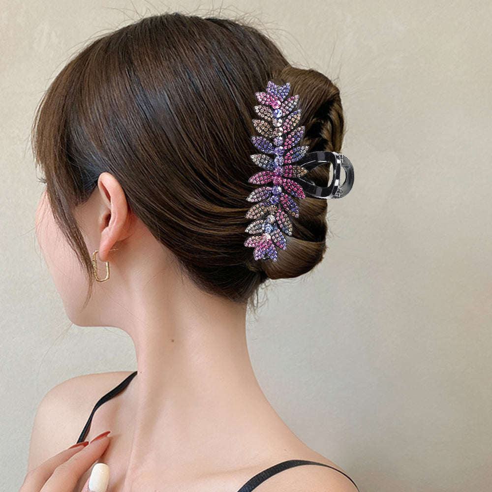 【Awaytr】 CB1253 12cm Leaf Rhinestone Hair Clip