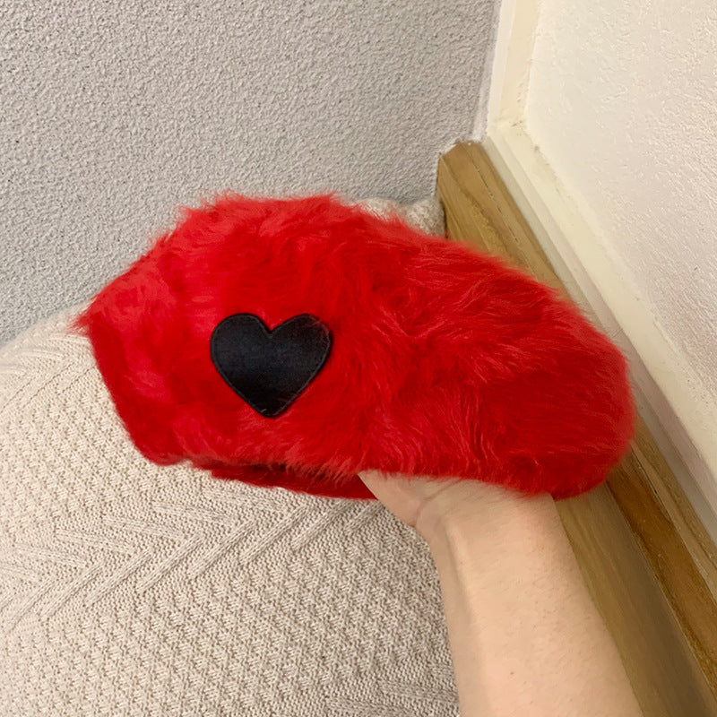 Heart-shaped Rabbit Fur Beret Hat｜Awaytr®