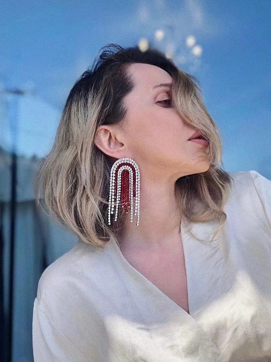 Rhinestone Long Tassel Earrings｜Awaytr®