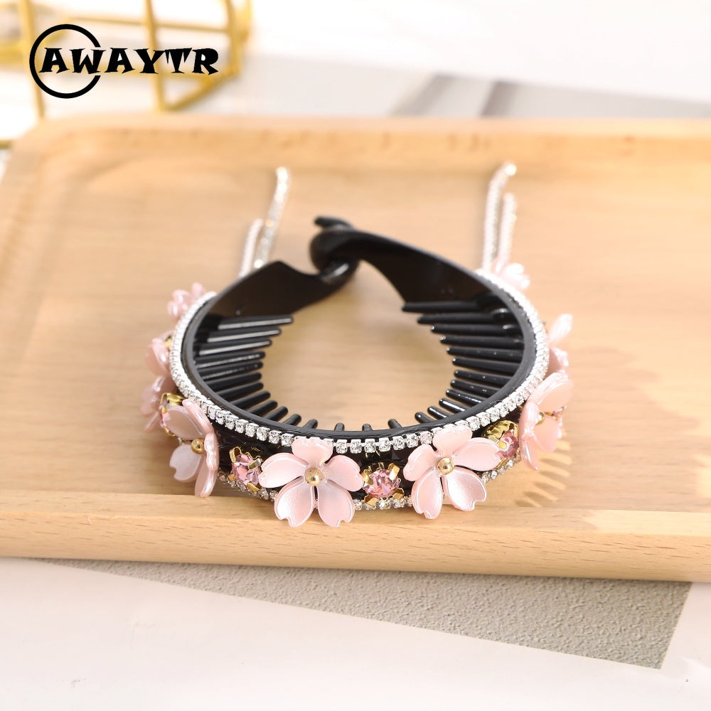 AWAYTR Korean Fashion Flower Rhinestone Hairpin Crystal Ball Head Hairpin Retro Hair Accessories