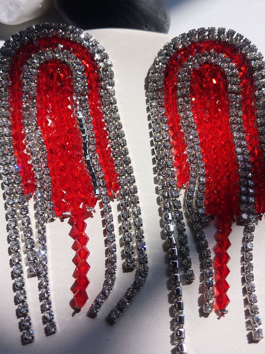 Rhinestone Long Tassel Earrings｜Awaytr®