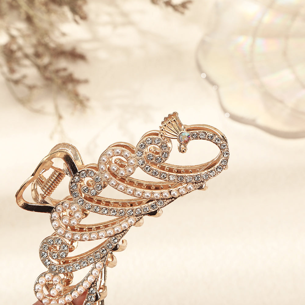 【Awaytr】CB1030 Alloy Rhinestone Peacock Hair Claw Clip