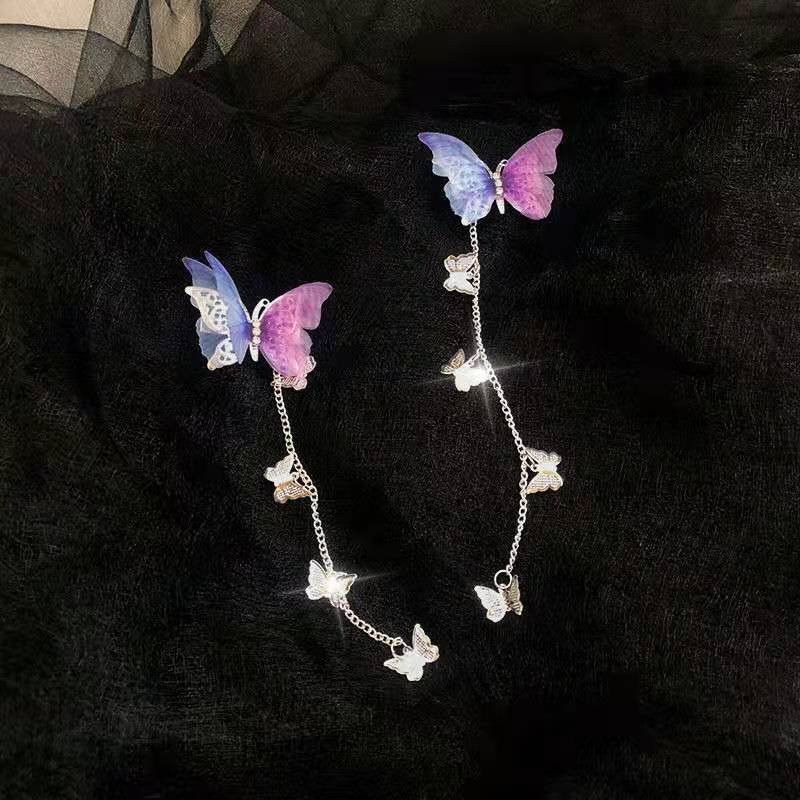 【Awaytr】CB1102 Butterfly Tassel Silver Hair Clip