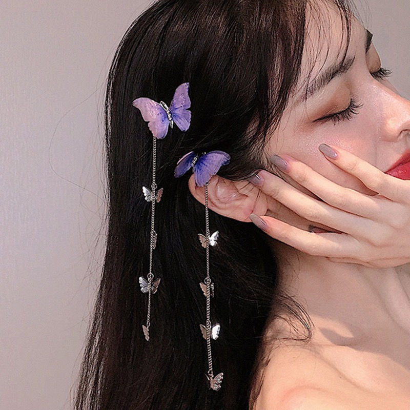 【Awaytr】CB1102 Butterfly Tassel Silver Hair Clip