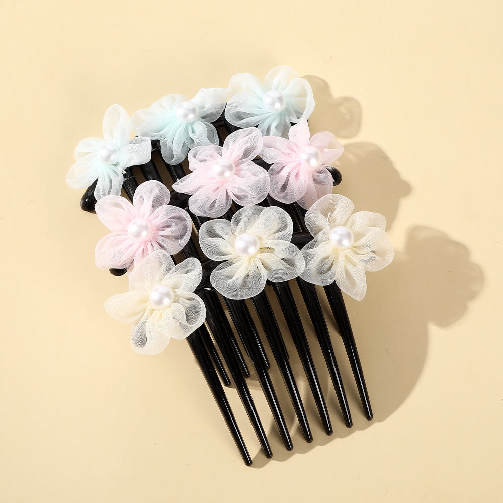 【Awaytr】CB1272 12cm Mesh Flower Pearl Hair Comb