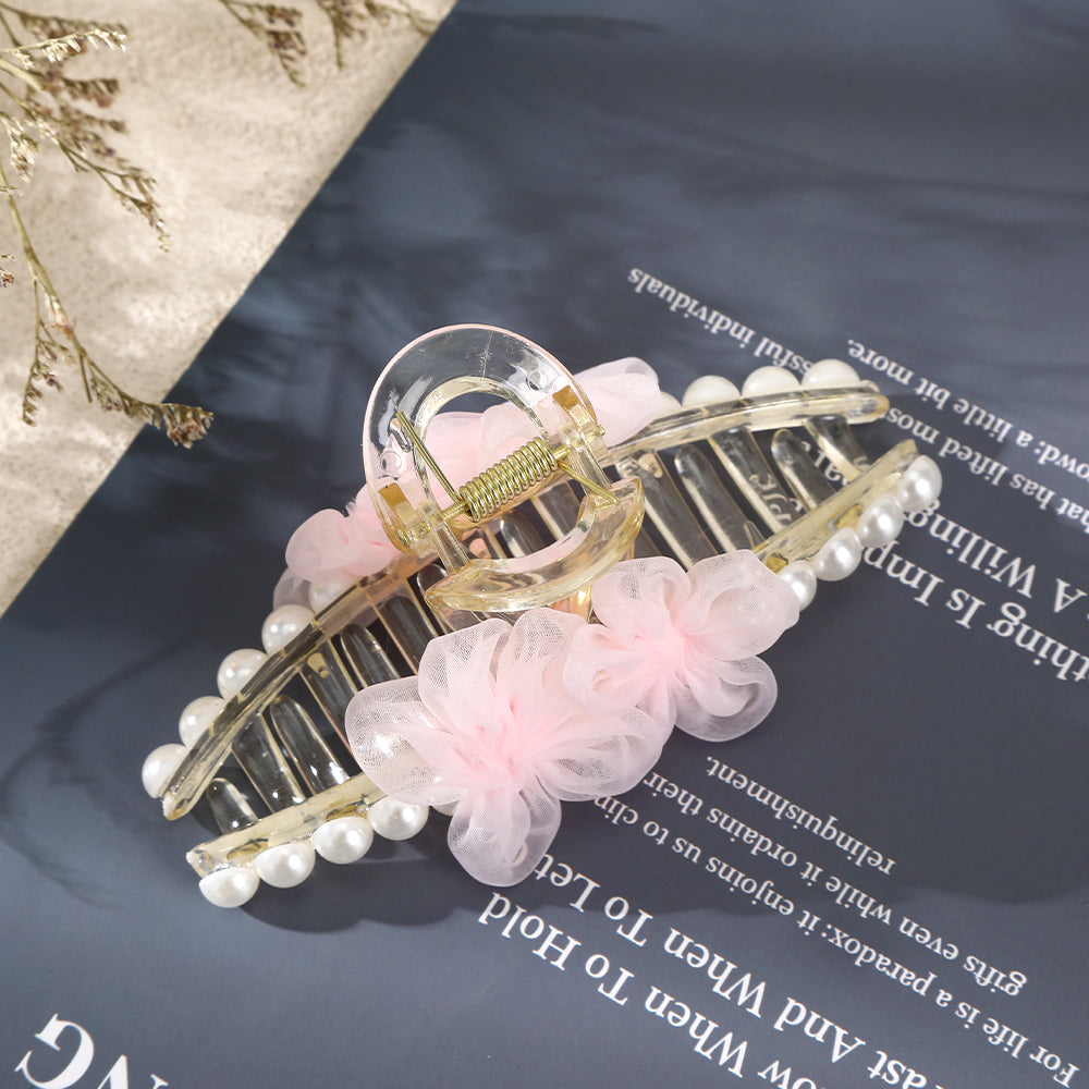 【Awaytr】CB1273 12cm Mesh Flower Pearl Hair Comb