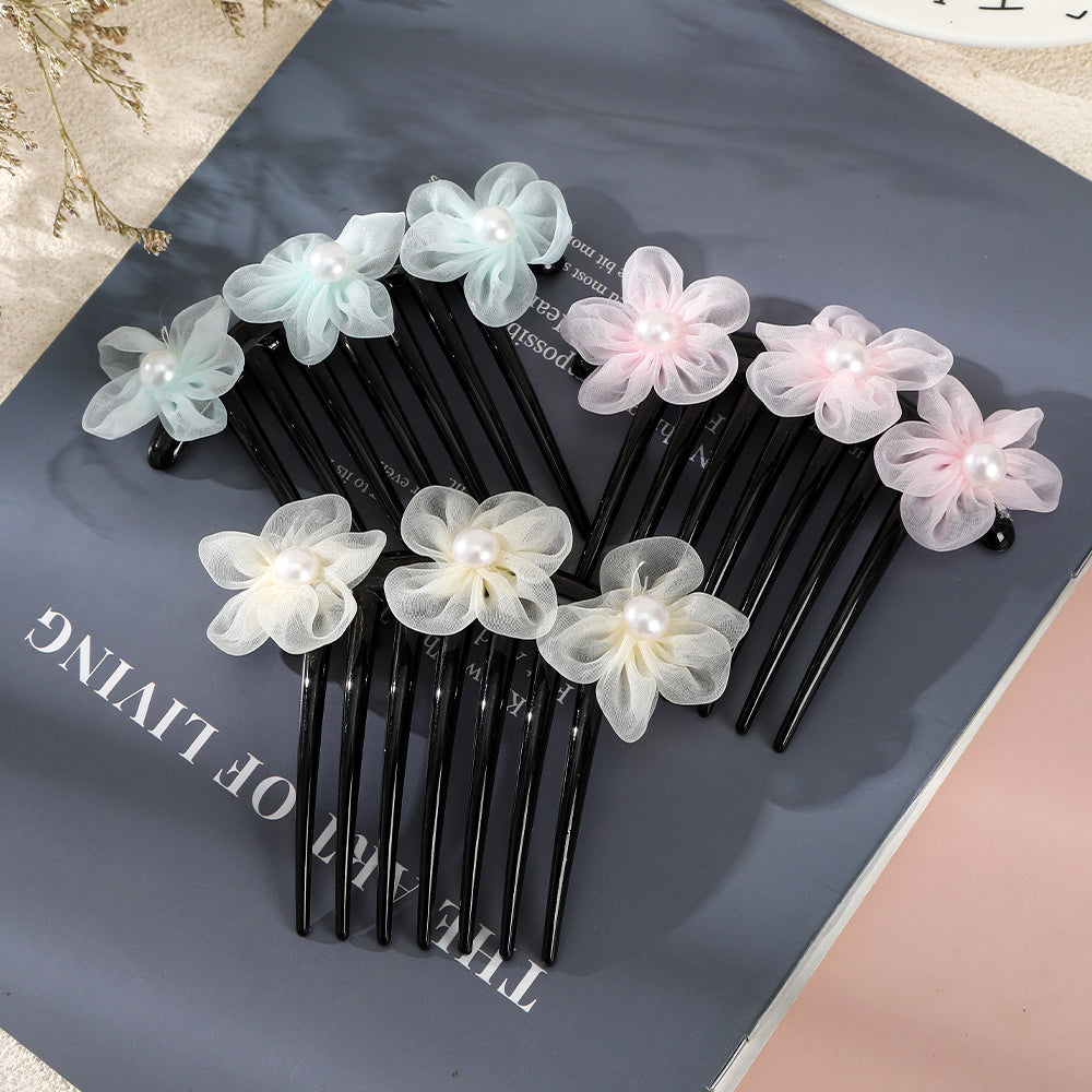 【Awaytr】CB1272 12cm Mesh Flower Pearl Hair Comb