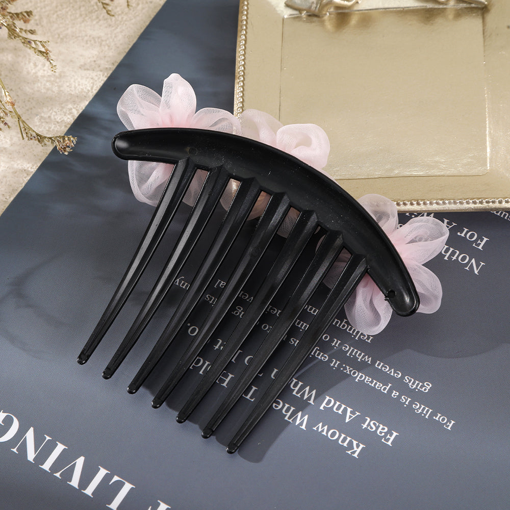 【Awaytr】CB1272 12cm Mesh Flower Pearl Hair Comb