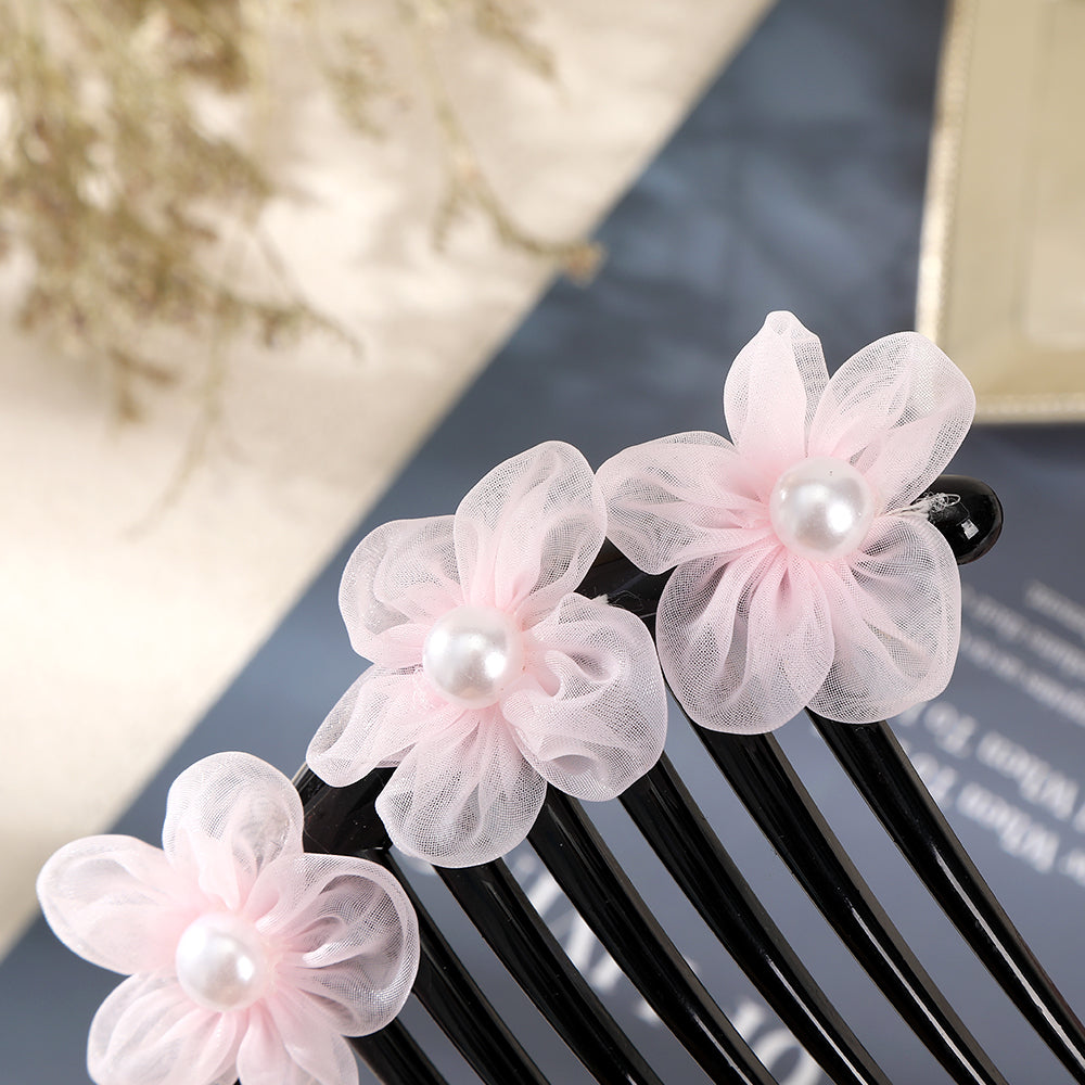 【Awaytr】CB1272 12cm Mesh Flower Pearl Hair Comb