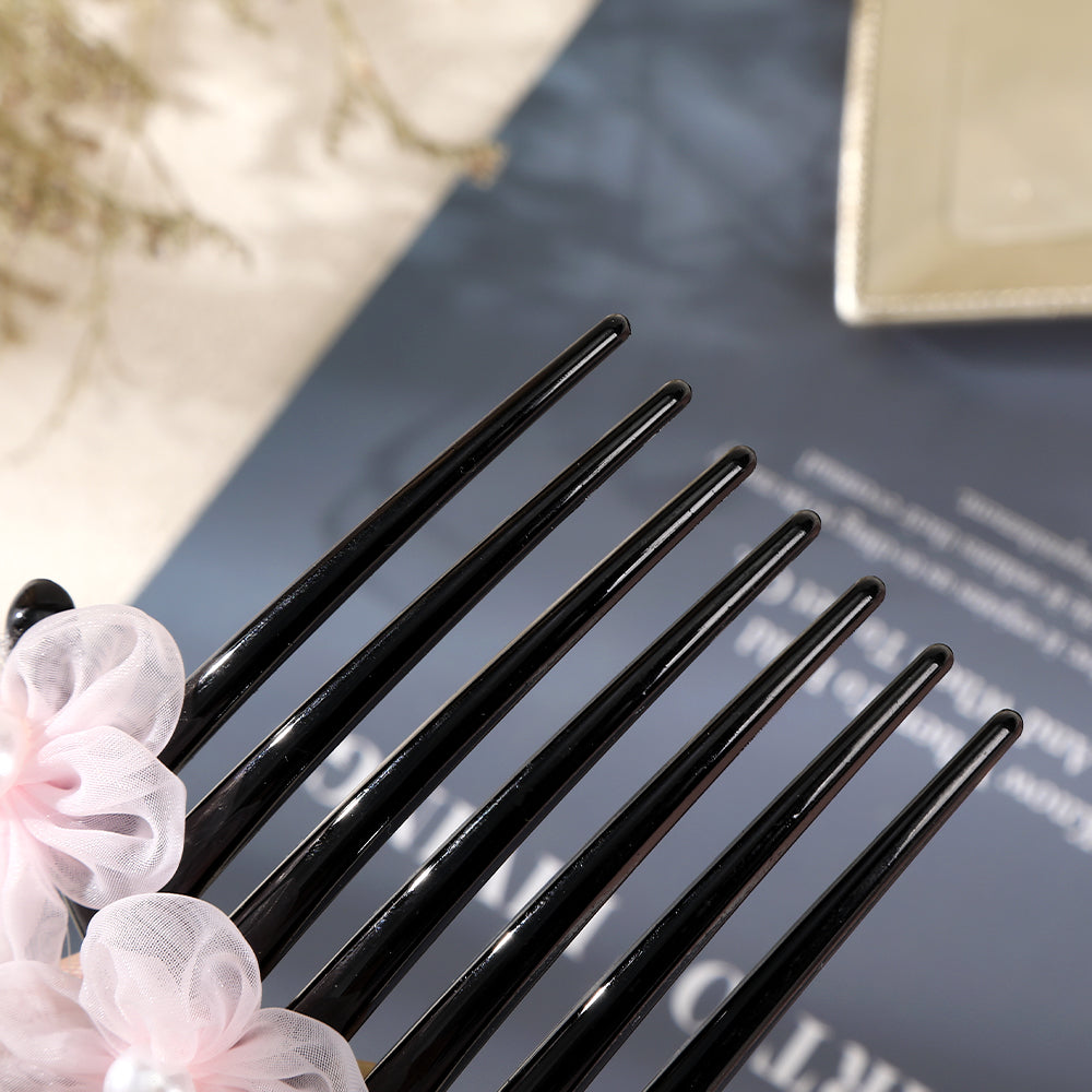 【Awaytr】CB1272 12cm Mesh Flower Pearl Hair Comb