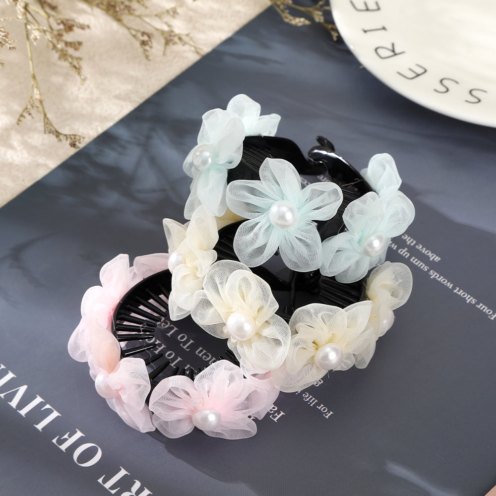 【Awaytr】CB1271  10cm Mesh Flower Pearl Hair Clip