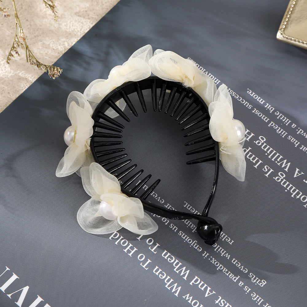 【Awaytr】CB1271  10cm Mesh Flower Pearl Hair Clip