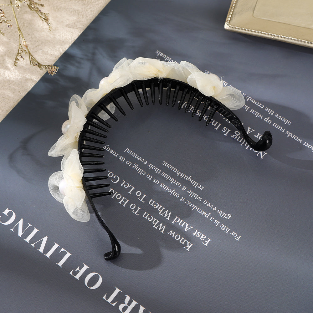 【Awaytr】CB1271  10cm Mesh Flower Pearl Hair Clip