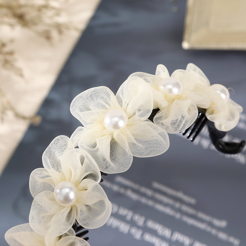 【Awaytr】CB1271  10cm Mesh Flower Pearl Hair Clip