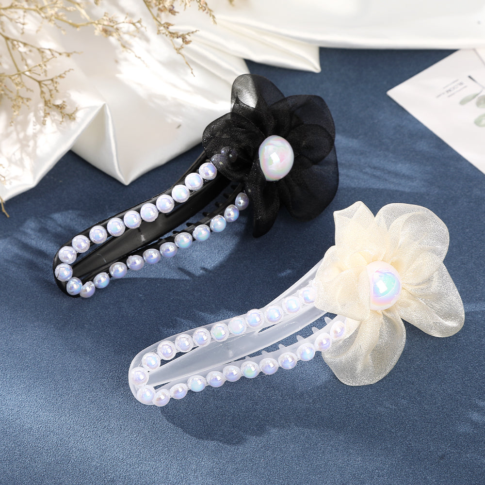 【Awaytr】 CD1770 12cm mesh flower pearl duckbill clip