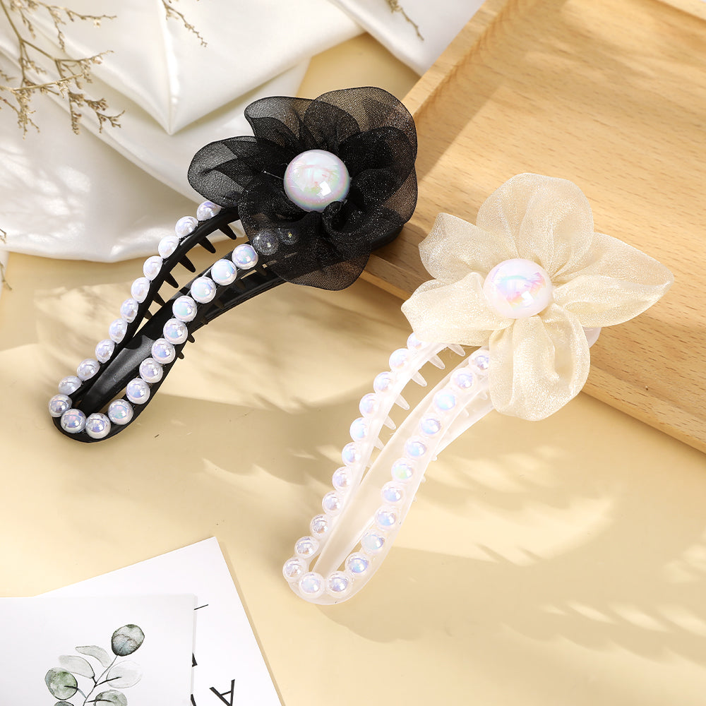 【Awaytr】 CD1770 12cm mesh flower pearl duckbill clip