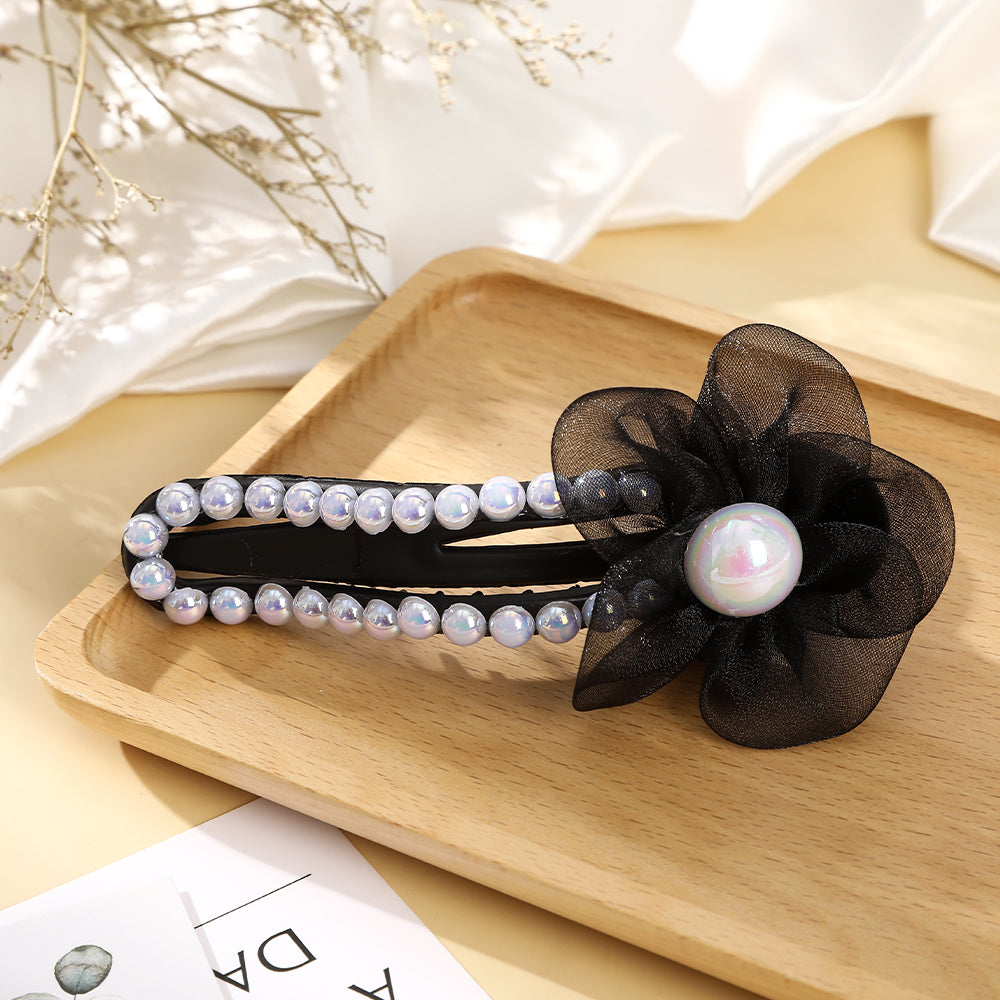 【Awaytr】 CD1770 12cm mesh flower pearl duckbill clip