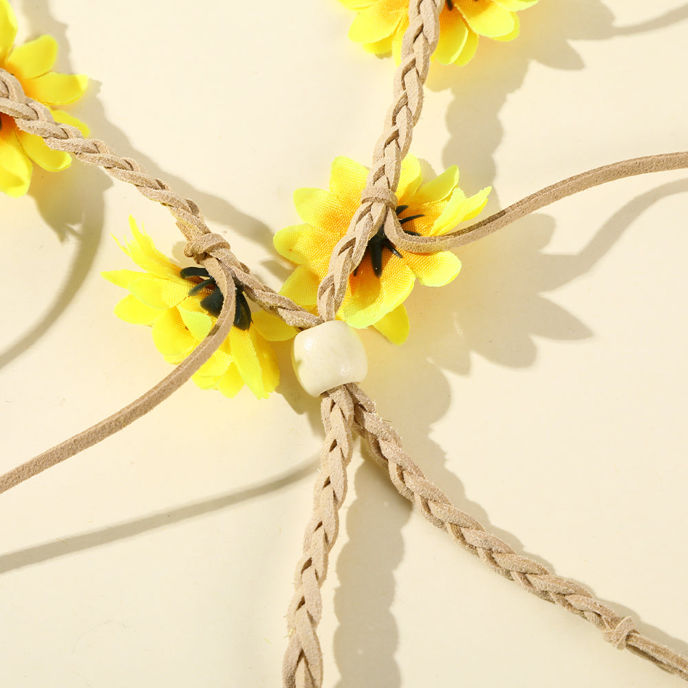 【Awaytr】LV7188 Hand Braided Sunflower Butterfly Feather Headband