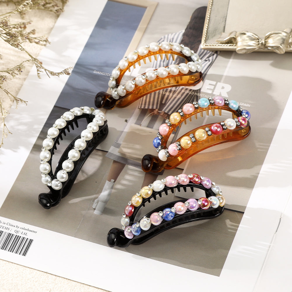 【Awaytr】CB1299 8cm Oval Pearl Rhinestone Hair Clip