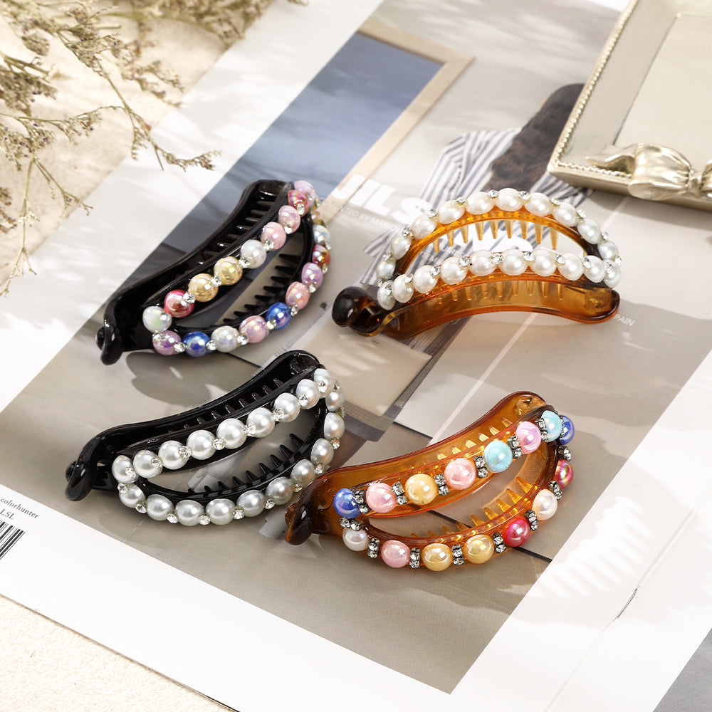 【Awaytr】CB1299 8cm Oval Pearl Rhinestone Hair Clip