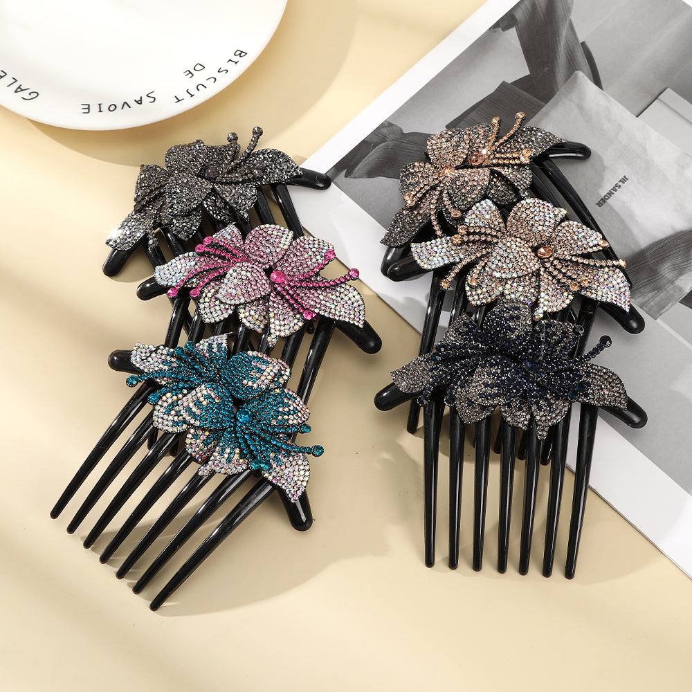 【Awaytr】 CB1335  10.5cm Rhinestone Flower Comb