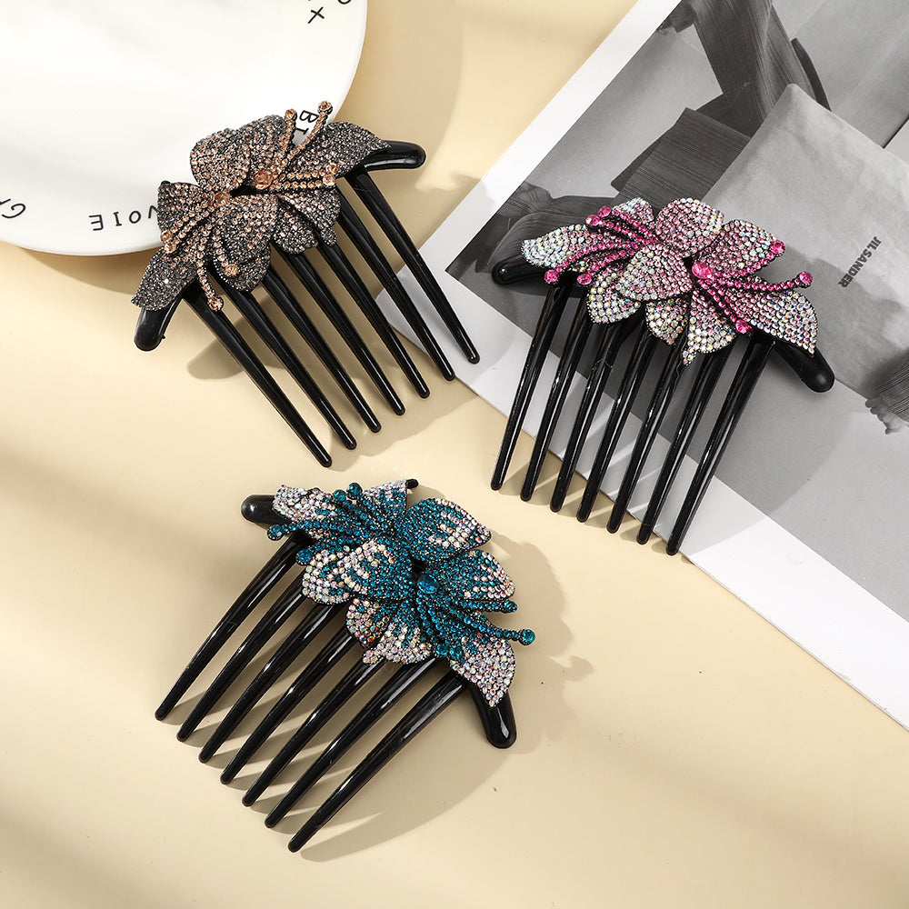 【Awaytr】 CB1335  10.5cm Rhinestone Flower Comb