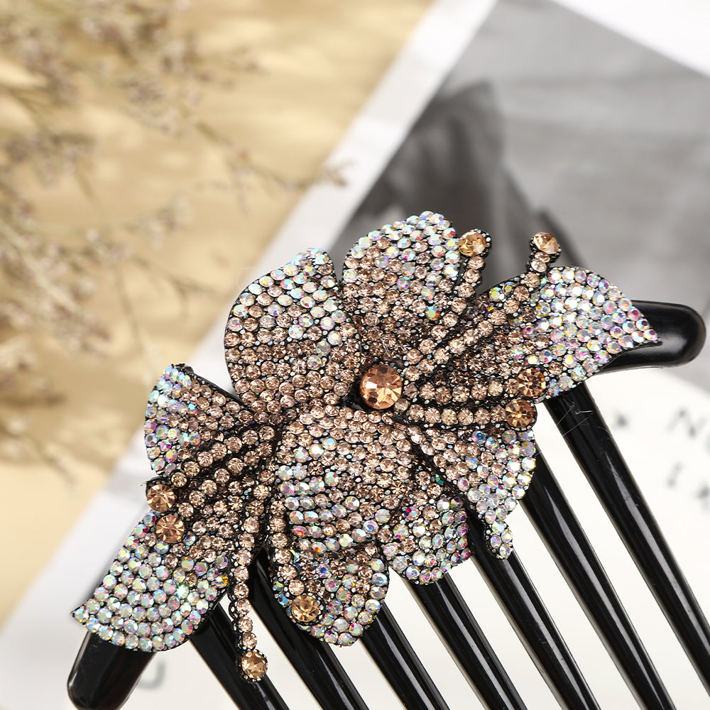 【Awaytr】 CB1335  10.5cm Rhinestone Flower Comb