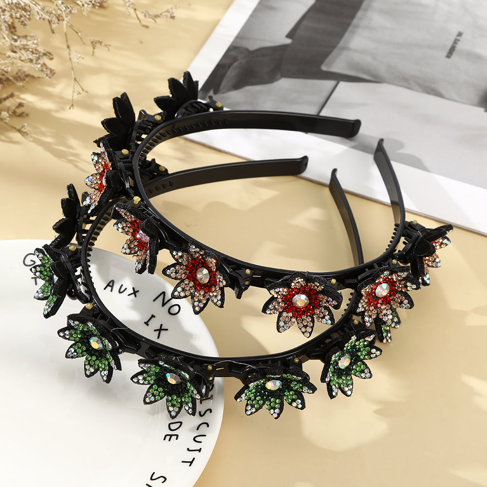 【Awaytr】 CB1338  Rhinestone Flower Braided Hairband