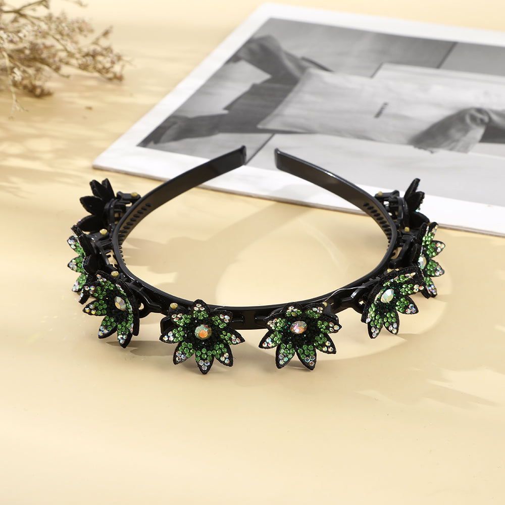 【Awaytr】 CB1338  Rhinestone Flower Braided Hairband