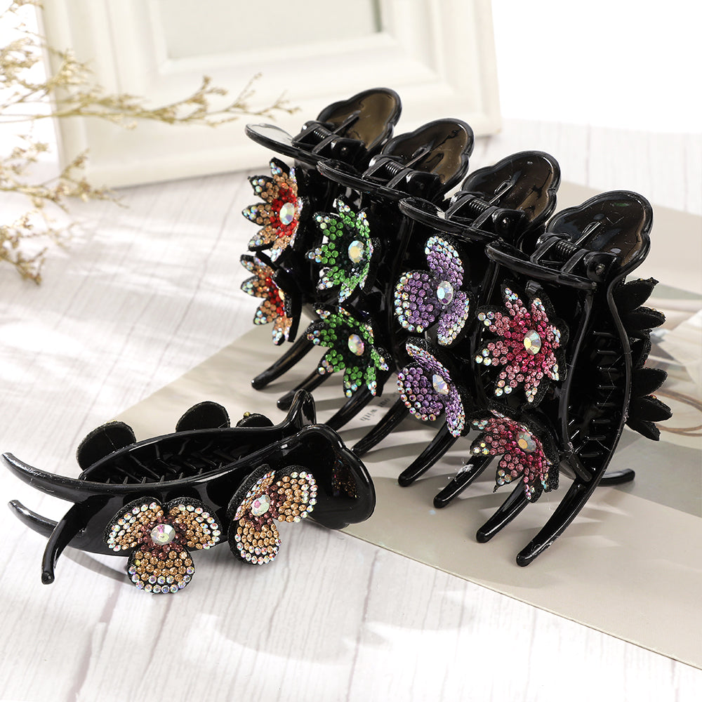 【Awaytr】CB1337 8cm Rhinestone Flower Ponytail Hair Claw Clip