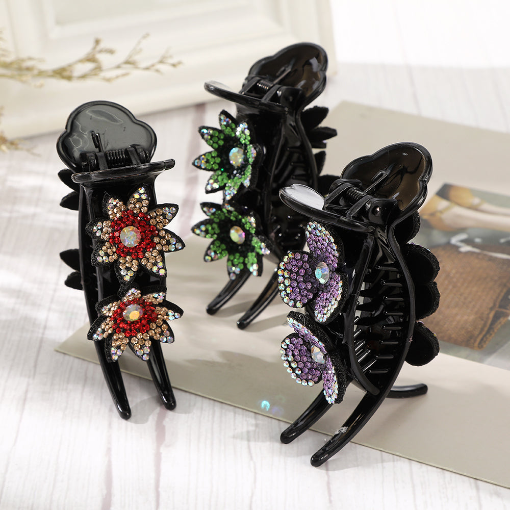 【Awaytr】CB1337 8cm Rhinestone Flower Ponytail Hair Claw Clip