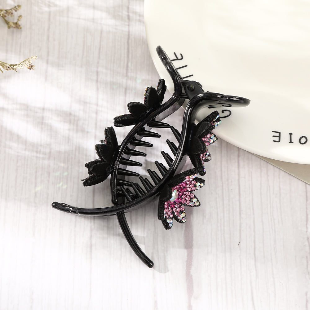 【Awaytr】CB1337 8cm Rhinestone Flower Ponytail Hair Claw Clip